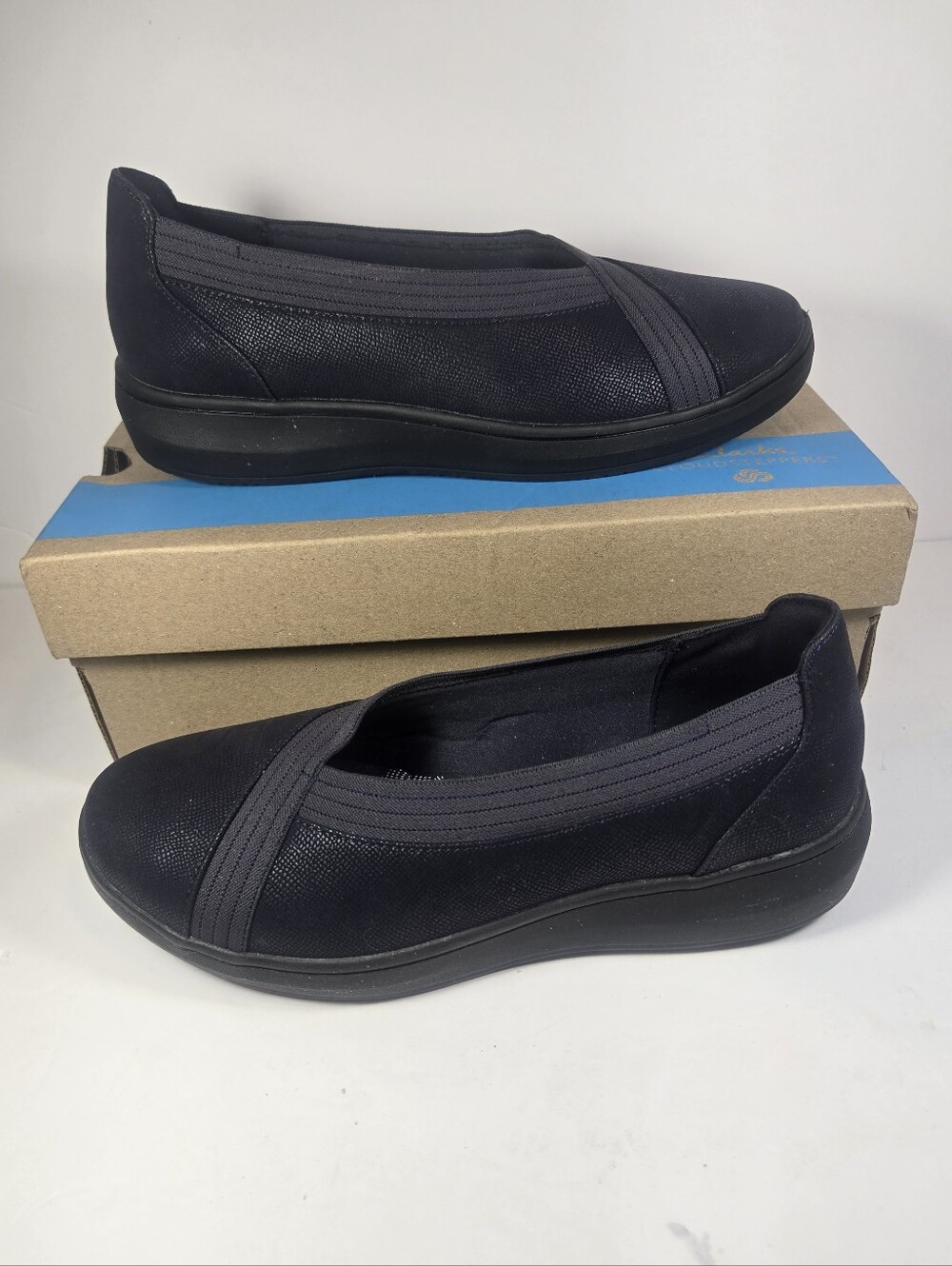 Clarks Cloud Steppers Breeze Sky Air Navy Blue Slip On Shoes Women's Size 9W